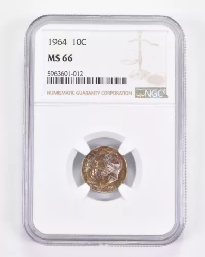 MS66 1964 Roosevelt Dime - Graded NGC Toned! *9002