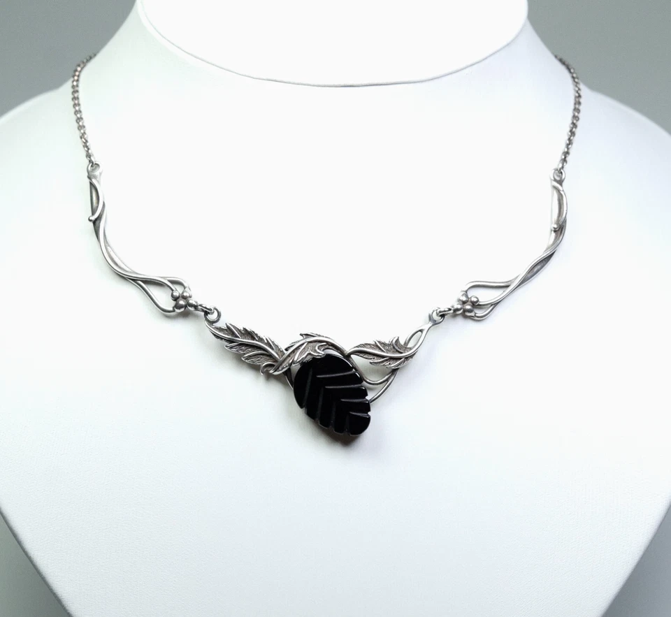 925 Argento - Collana Vintage - Intaglio Su Onice - Immagine 2 di 4