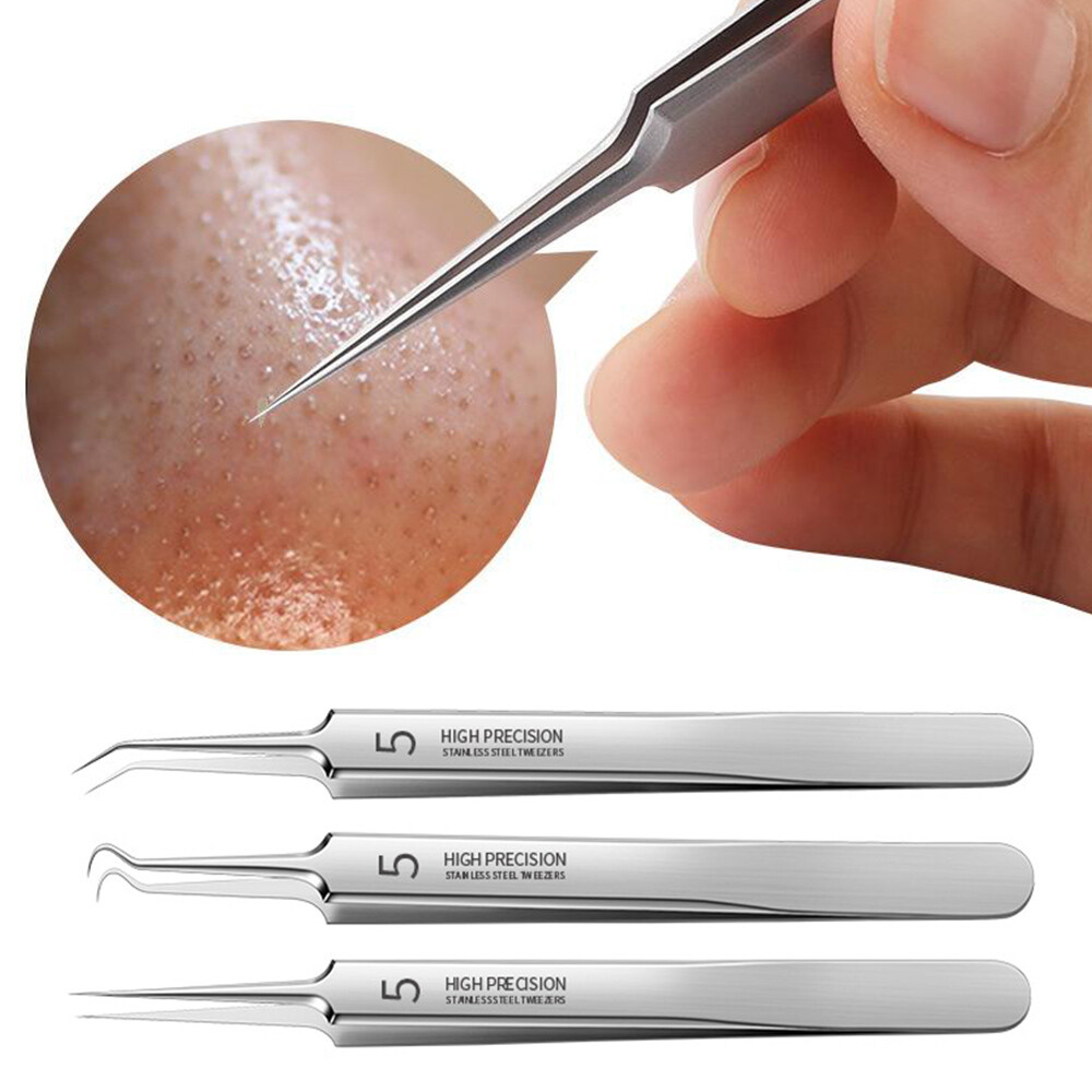 3pcs Blackhead Tweezer Nose Acne Remover Stainless Steel Clip Needle