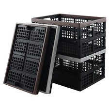 4-Packs Plastic Stacking Folding Storage Crates, Stackable Collapsible Basket