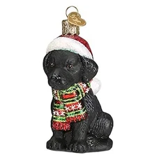 Old World Christmas Glass Blown Ornament, Black Lab Puppy, 5" (With OWC Box)