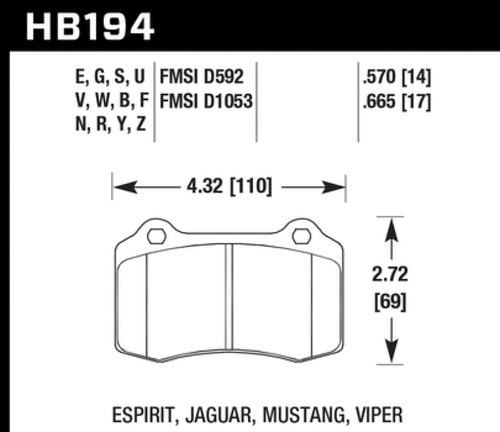 2024 Étriers Hawk Brembo ER-1 Endurance Racing plaquettes de frein pour Mustang/Camaro/Lotus