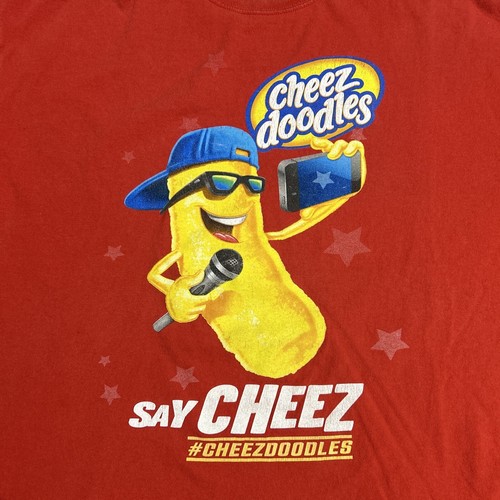 Cheez Doodles Say Cheez Selfie Potato Chips Promo T-Shirt Red & Blue Retro AsIs - Picture 5 of 10
