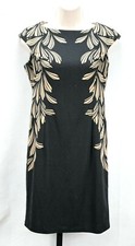Roz & AlI Side Zip Black & Gold Leaf Dress Size 4P RN#58142 Polyester & Spandex