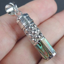 925 Sterling Silver Paua Abalone Shell Prayer Locket Ashes Box Pendant, PL-18