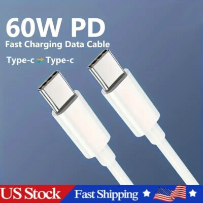 6FT USB-C to USB-C Fast Charging & Data Cable Type C Quick Charge PD 3A 60W USA