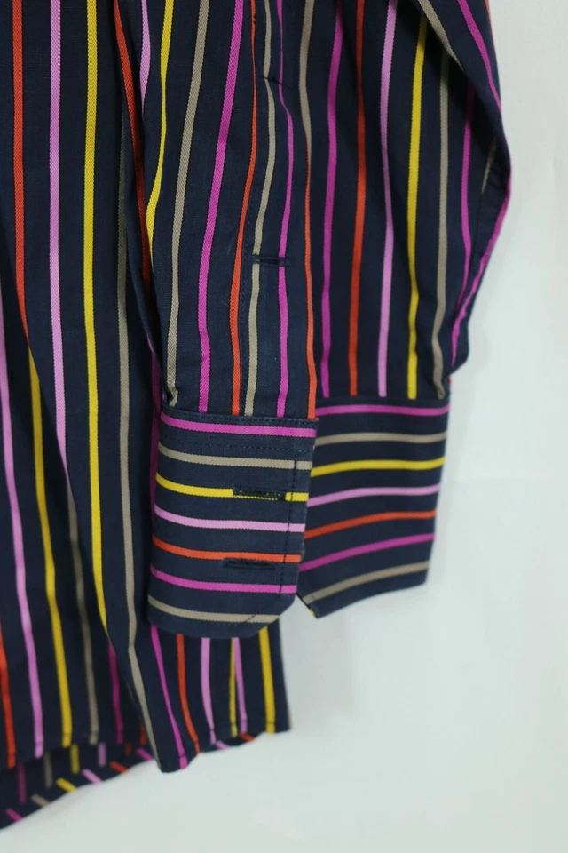 Men's DUCHAMP London 16" Colorful Rainbow Stripe Dress Shirt 100% Cotton - Image 4 of 4