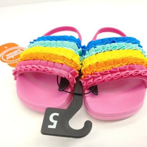 Wonder Nation Pink Rainbow Ruffle Slide Sandals Toddler Girls Size 5 - Picture 3 of 10