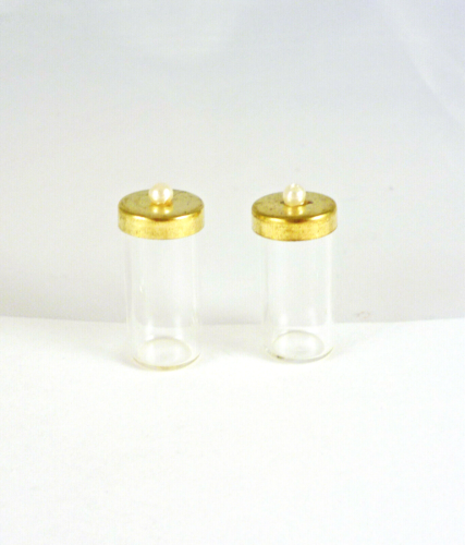 Fermeture ! Maison de poupée miniature 2 pots en verre transparent avec couvercles en or, HB056 - Photo 1/1