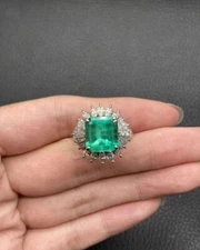 2.50 Ct Natural Zambian Emerald & Diamond Woman's Jewelry 14K Solid Gold Ring