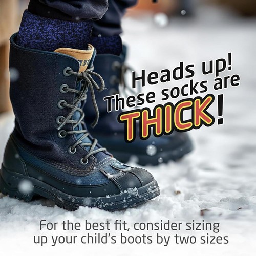 Warm Kids Winter Socks – Moisture-Wicking Thermal Socks 2-Pack, Shoe Size 2-6 - Picture 6 of 8