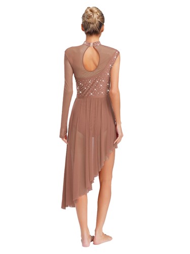 Womens Lyrical Dance Contemporary Dancewear Cutout Patchwork Flowy Split Dress - Picture 65 of 96