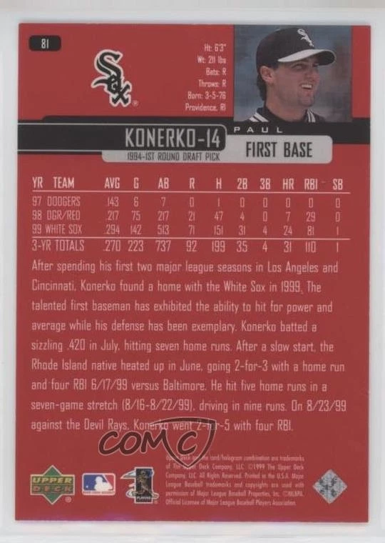 2000 Upper Deck UD Exclusives Silver /100 Paul Konerko #81 - Image 2 of 2