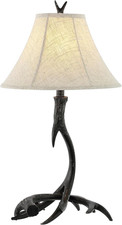 27.5" Black Antler Rustic Resin Table Lamp for Living Room Bedroom, Light Grey L