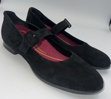 MUNRO Black Suede Pia Mary Jane Flats Arch Su...