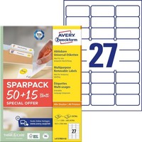 1-36X Avery Zweckform Universal-Etiketten, 63,5 X 29,6 Mm, 50+15Bl