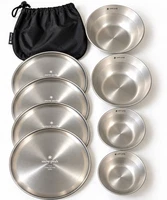 Snow Peak TW-012k Stainless Steel Partial Set 9 Pc Camping Plates And Bowls