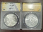 1881-S & 1882-S MORGAN SILVER DOLLARS ANACS MS62. TWO COINS IN LOT