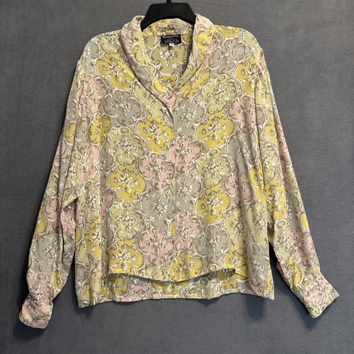 Turnbull & Asser, Vtg Turnbull & Asser Floral Blouse Button Up Top Made in England Size 14 Cotton