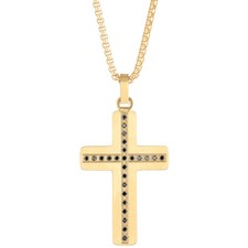 Pozłacany jonowany pogrubiony wisiorek krzyżowy ze stali nierdzewnej - 24-calowy okrągły łańcuszek skrzynkowy