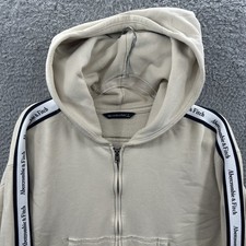 Abercrombie Fitch Hoodie Womens L Beige Full Zip Cropped Sweatshirt Hooded  