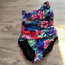 BLEU ROD BEATTIE Tropical Floral One Shoulder One Piece Swimsuit Women's Size 8