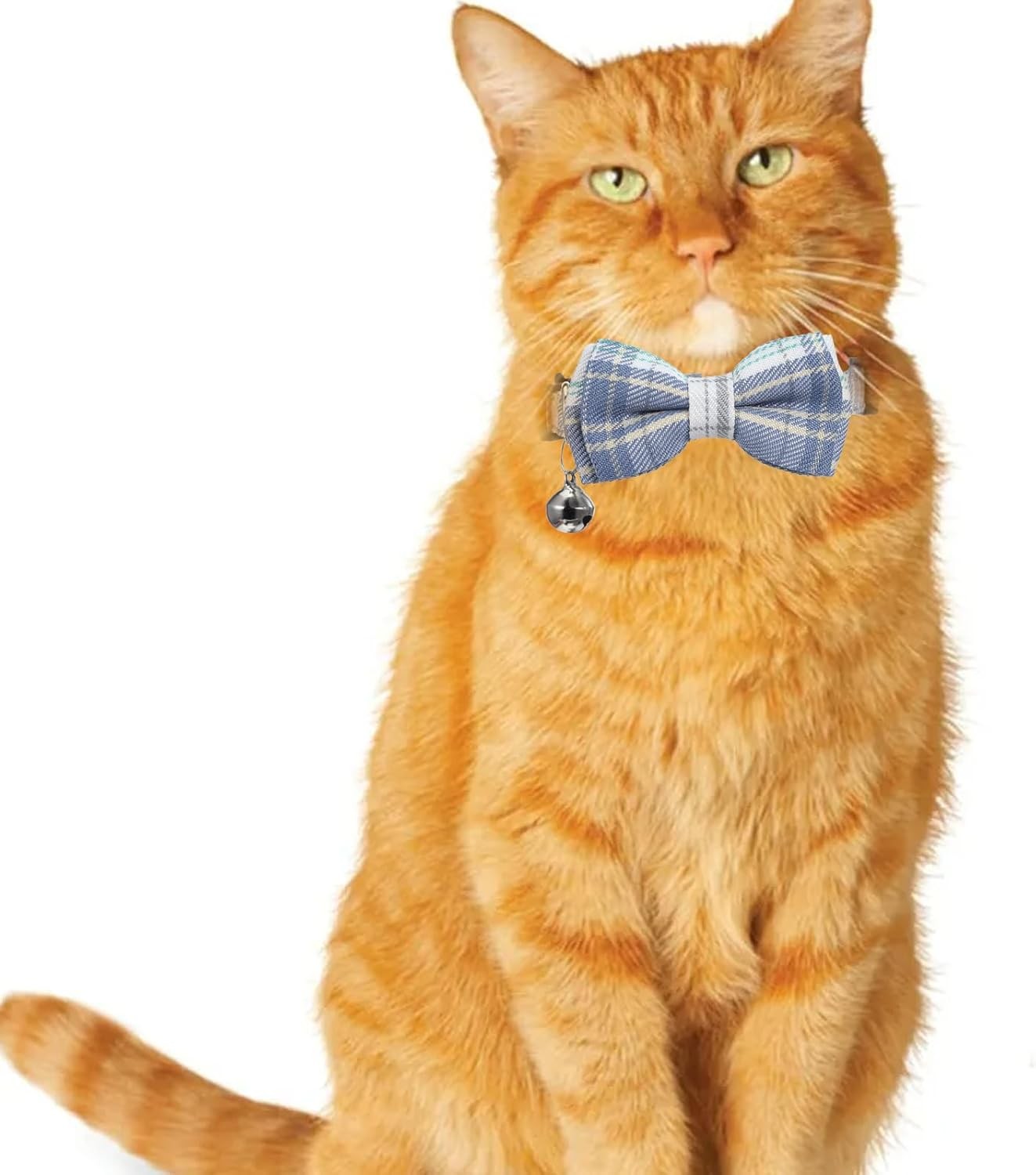 2 PCS Cat Collar with Bow Breakaway Bowtie Safety light blue, blue plaid 