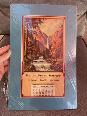 1938 antique Better Bread Bakery Turlock, CA CALENDAR art MOUNTAIN WATERFALL