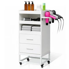 Beauty Salon Trolley Cart, Rolling Hair Cart with Lockable Wheels, 2 Drawers