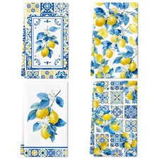 Lemon Kitchen Towels Set of 4, Chinoiserie Lemon Dish Tea Towels,16x24 Inch