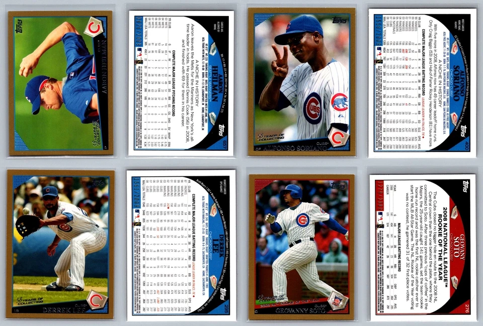 Chicago Cubs Topps Gold Serial Numbered #/2009 Baseball Card Lot (15) NM - Image 2 of 4