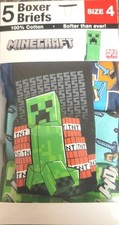 Minecraft Boys' 5 Pack Boxer Briefs/Underwear Size 4/New In Box