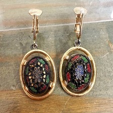 Vintage Sarah Coventry Clip On Earrings Light Of The East Enamel In-lay Gold Ton