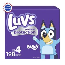 Luvs Size 4 Platinum Protection Bluey Diapers for Day & Night 198 Count Baby 0.38 per diaper