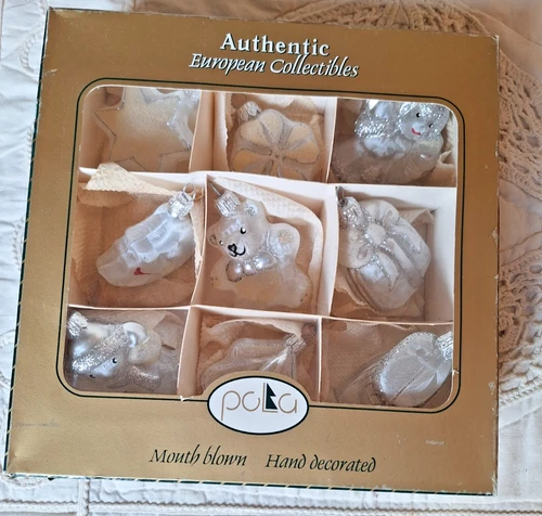 Vintage Glass Christmas Ornaments Mouth Blown Pola Made in Ukraine Box of 9