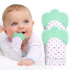 2Pack Silicone Teething Mitt, Soothing Infant Teething Mitten Pain Relief,