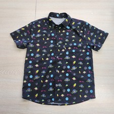 Bucees Youth Kids Button Down Shirt All Over Print Medium Boys Hawaiian Space