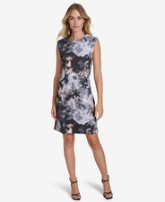 Calvin Klein Womens Floral Scuba Cap Sleeve Floral Print Dress Black Size 10 NWT