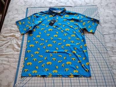 MENS 2XLARGE WAGGLE AQUA GOLD BEARS POLO SHIRT - NWT