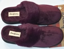 NEW Dearfoams SM Wine Faux Fur-Accent Chenille Scuff Slippers Purple 76477