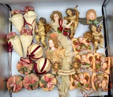 Vintage Lot 20 Romantic Victorian Christmas Ornaments Including Louis Nichole