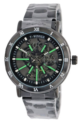 Winner Herren Automatik Uhr Edelstahl Schwarz Skelett Design Armbanduhr 42mm Neu