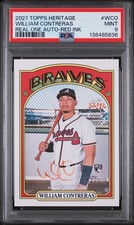 2021 TOPPS HERITAGE REAL ONE AUTOS RED INK WILLIAM CONTRERAS 32/72 PSA 9 AUTO