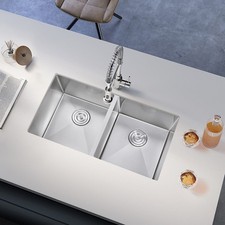 32" Double Bowl Undermount Sinks Nano Kitchen Sink 20 Gauge Stainless Steel Sink