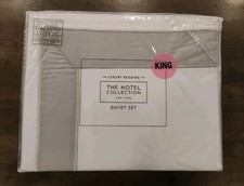 THE HOTEL COLLECTION 100 Cotton 3-Pc KING White Duvet Cover Gray Border Inlay