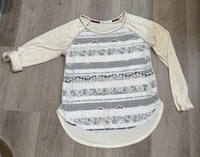 Jolt Womens Long Sleeve Tshirt Lace Beige Stripes Western Southwestern L