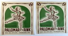 ROLLER SKATING 1940 2 RARE UNUSED DECALS PALLOMAR RINK MILWAUKEE WISCONSIN
