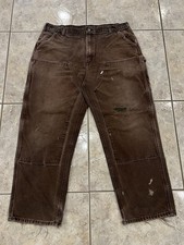 Vtg Y2K Mens 42X32 Carhartt Distressed DOUBLE FRONT Dungaree Pants Duck B136 DKB