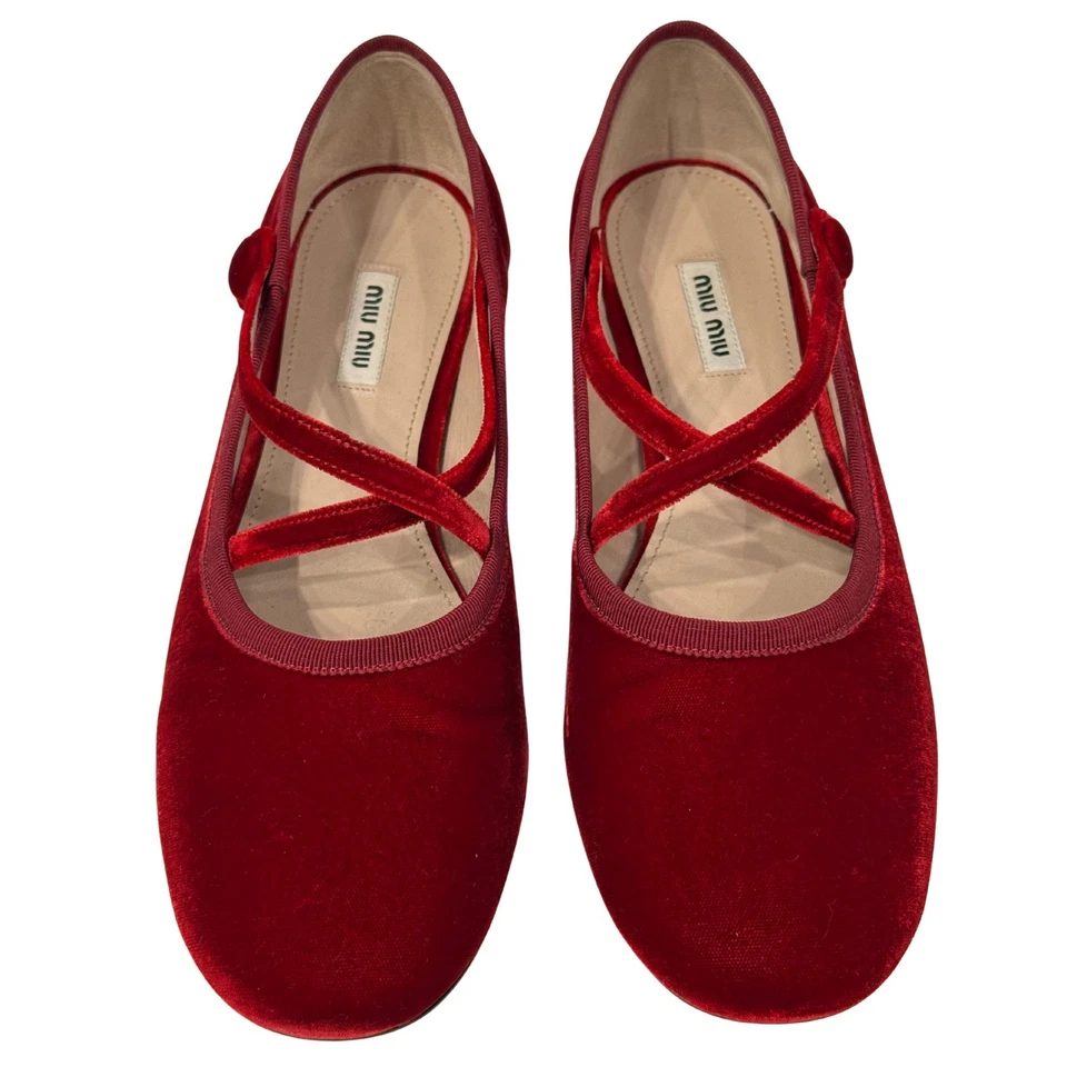 Miu Miu red velvet maryjane ballet flats size 9.5/39.5 - Image 2 of 4