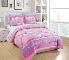 Linen Plus Comforter Set for Girls/Teens Unicorn Rainbow Castle Pink Purple Y...